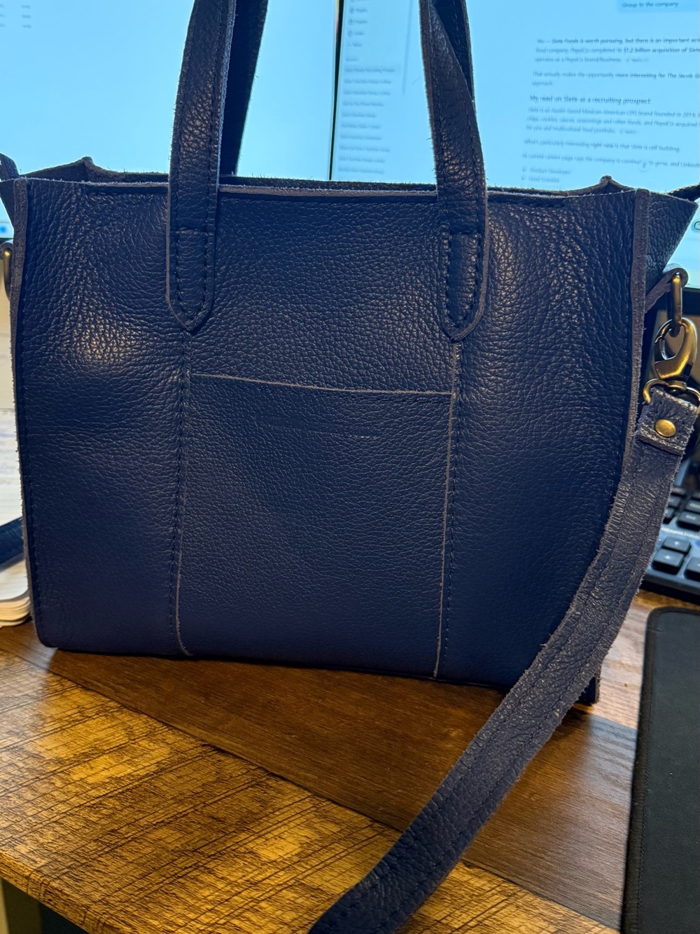 Portland Leather Lola Crossbody Molina Blue Pebbled EUC